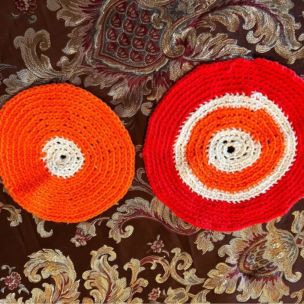 Handmade Orange White Circle Crochet Doilies